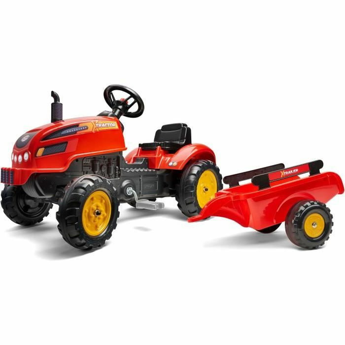 Falk Tractor a pedal Rojo con capota abatible y remolque Falk Tractor a pedal Rojo con capota abatible y remolque