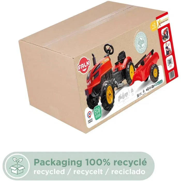 FALK 2046AB Tractor a Pedal X con Capota Abatible y Remolque Incluido para Niños de 2 a 5 Años