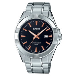 Casio MTP-1308D-1A2 con esfera negra y correa de acero
