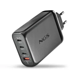 Ngs BUD Cargador Pared GaN 140W Ultra Rápido con 4 Puertos (3 USB-C PD3.1 PPS + 1 USB-A QC3.0), Negro, Universal, para Portátil, Tablet y Smartphone