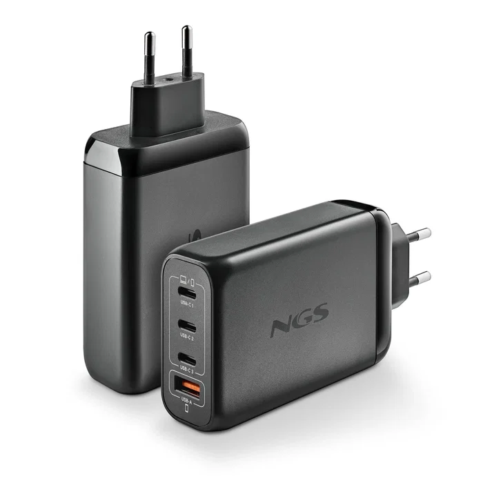 Ngs BUD Cargador Pared GaN 140W Ultra Rápido con 4 Puertos (3 USB-C PD3.1 PPS + 1 USB-A QC3.0), Negro, Universal, para Portátil, Tablet y Smartphone