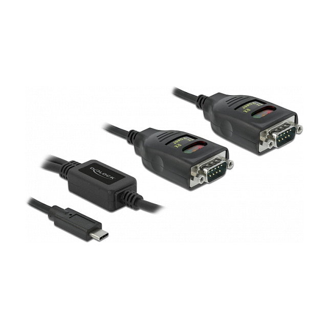 DeLOCK Adaptador USB Type-C™ a 2 x Serial RS-232 DB9 con protección ESD de 15 kV