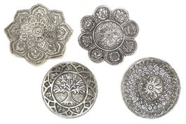 DKD Home Decor Soporte Incienso Indio de Aluminio Plateado con Diseño Mandala y Flor (8 Unidades) 11 x 11 x 1 cm