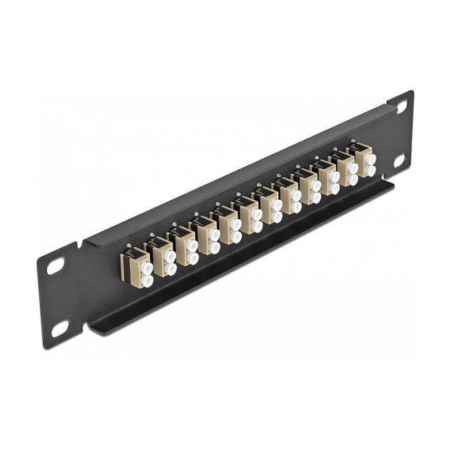 DeLOCK Panel de conexión de fibra óptica 10 pulg 12 puertos LC Duplex beige y negro