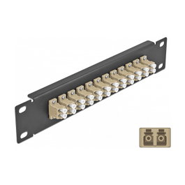 DeLOCK Panel de conexión de fibra óptica 10 pulg 12 puertos LC Duplex beige y negro