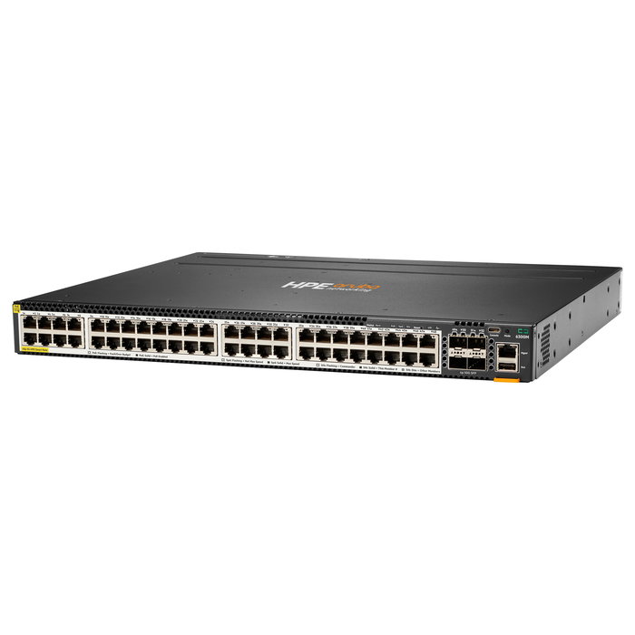HPE Aruba Networking CX 6300M Switch 48SR5 CL6 PoE - 48 puertos Smart Rate 1/2.5/5GbE PoE+ Clase 6, 4 puertos SFP56, Gestionado Capa 3, 880 Gbit/s, Montaje Rack 1U