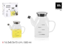La Mediterranea Aceitera Cuadrada Borosilicato con Tapa de Metal 500 ml (12 Unidades)