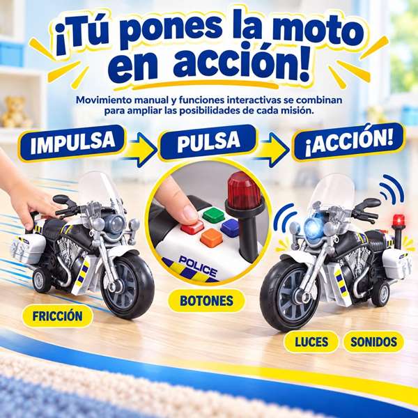 JugaToys Moto de fricción Policía con luces y sonidos