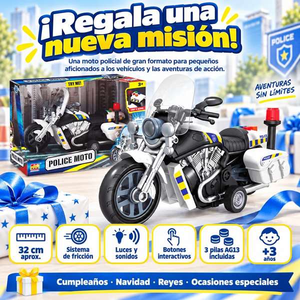 JugaToys Moto de fricción Policía con luces y sonidos