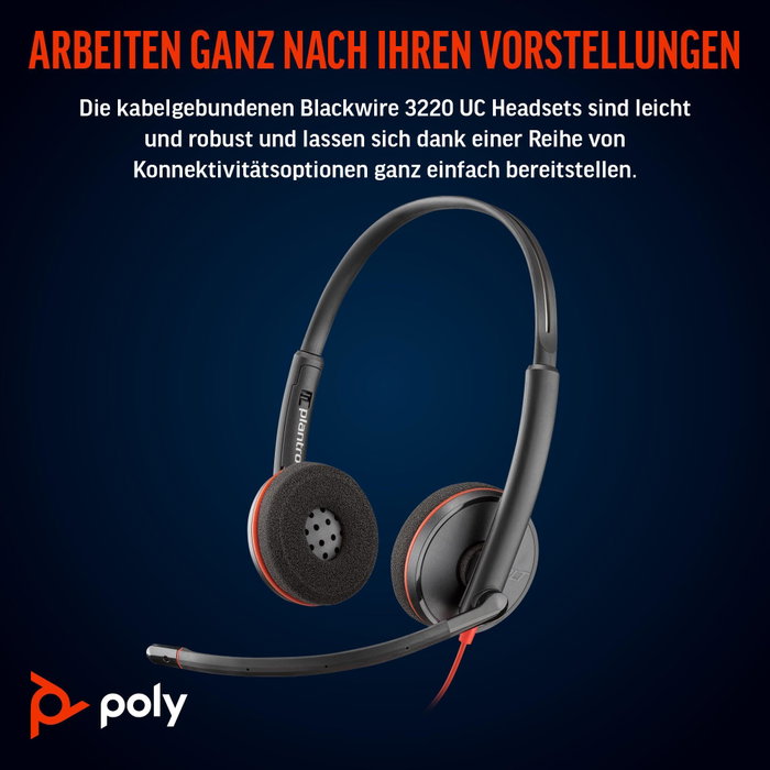 HP Poly Blackwire 3220 USB-C Negro con adaptador USB-C a A