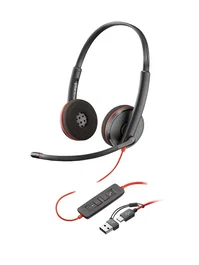 HP Poly Auriculares Blackwire 3220 Stereo USB-C con Adaptador C/A, Diadema para Negocios/Escritorio, Negro