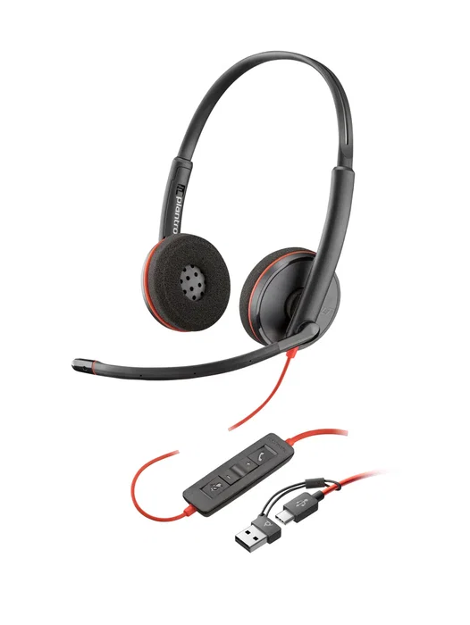 HP Poly Auriculares Blackwire 3220 Stereo USB-C con Adaptador C/A, Diadema para Negocios/Escritorio, Negro