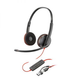 POLY Auriculares de Diadema Estéreo Negros Blackwire 3220 con Micrófono Boom, USB-C para Oficina, 8X228AA