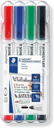 Staedtler Lumocolor Rotuladores Pizarra Blanca Punta Redonda Estuche 4 Ud Negro Azul Verde Rojo