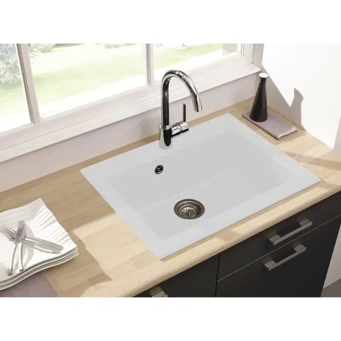 Stradour Hexo Fregadero de cocina empotrado 1 recipiente sin escurridor en Resina Blanco 66 x 50 cm