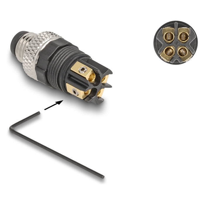 DeLOCK Conector M8 codificado A de 4 pines macho con conexión por tornillo, Negro DeLOCK Conector M8 codificado A de 4 pines macho con conexión por tornillo, Negro