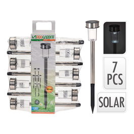 Ipae Progarden Estaca Solar Jardín Acero Inoxidable 1 LED IP44 Luz Día 4000K Pack 7 Unidades Ø4,6 x 36,5 cm