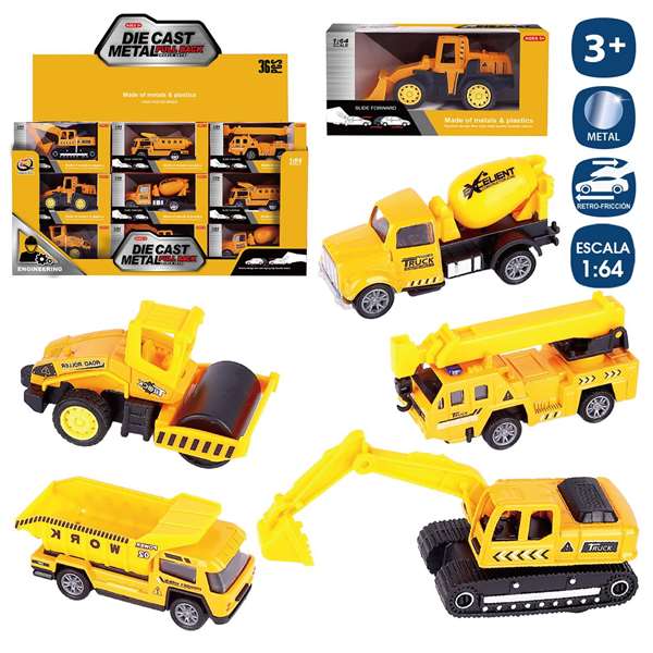 Juinsa Vehículos Obras Públicas Metal Retrofricción 8 Cm Escala 1:64 - Modelos surtidos