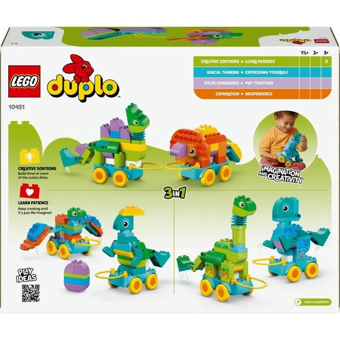 Lego DUPLO 10451 Dinosaurios sobre ruedas 3 en 1 Juego de aprendizaje temprano para niños de 3 años