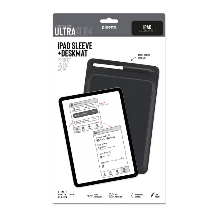 Pipetto Ultra Slim Sleeve para iPad hasta 11 pulgadas, Negro Pipetto Ultra Slim Sleeve para iPad hasta 11 pulgadas, Negro