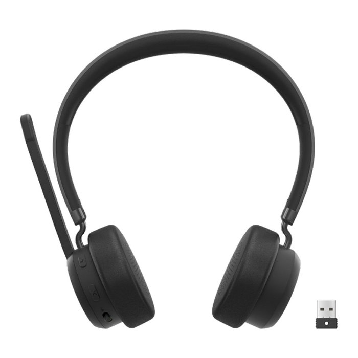 Lenovo Auriculares inalámbricos VoIP diadema binaural para oficina con micrófono boom y cancelación de ruido, Bluetooth 5.3, 60h batería, negro