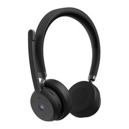 Lenovo Auriculares inalámbricos VoIP diadema binaural para oficina con micrófono boom y cancelación de ruido, Bluetooth 5.3, 60h batería, negro