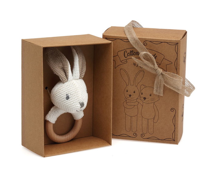 KioKids Mordedor Conejito Madera Y Algodón Colección Cotton Friends Beige +3 Meses