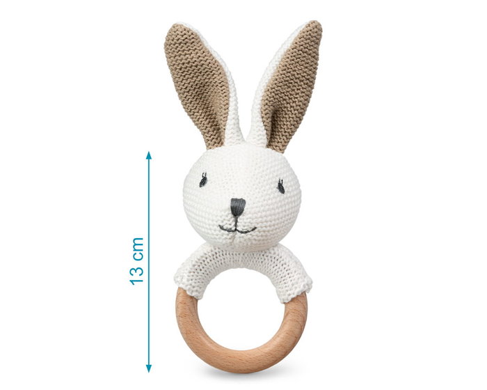 KioKids Mordedor Conejito Madera Y Algodón Colección Cotton Friends Beige +3 Meses