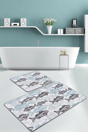 Mijölnir Aqua Fish Djt Juego de Alfombras de Baño de Lujo 100% Poliéster Suave Antibacterianas Base Antideslizante Lavables 2 Piezas