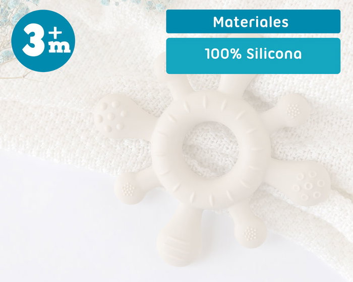KioKids Mordedor Estrella de Silicona Beige para Bebés, Alivia la Dentición y Masajea Encías, Texturas, Sin BPA, Flexible +3 Meses