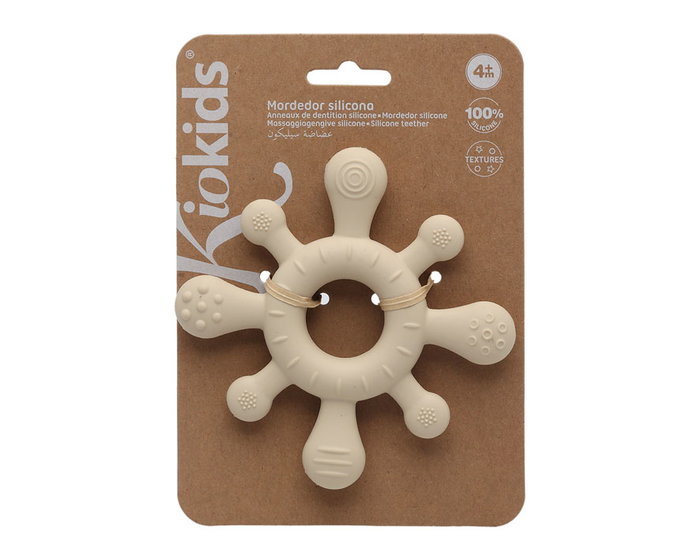 KioKids Mordedor Estrella de Silicona Beige para Bebés, Alivia la Dentición y Masajea Encías, Texturas, Sin BPA, Flexible +3 Meses