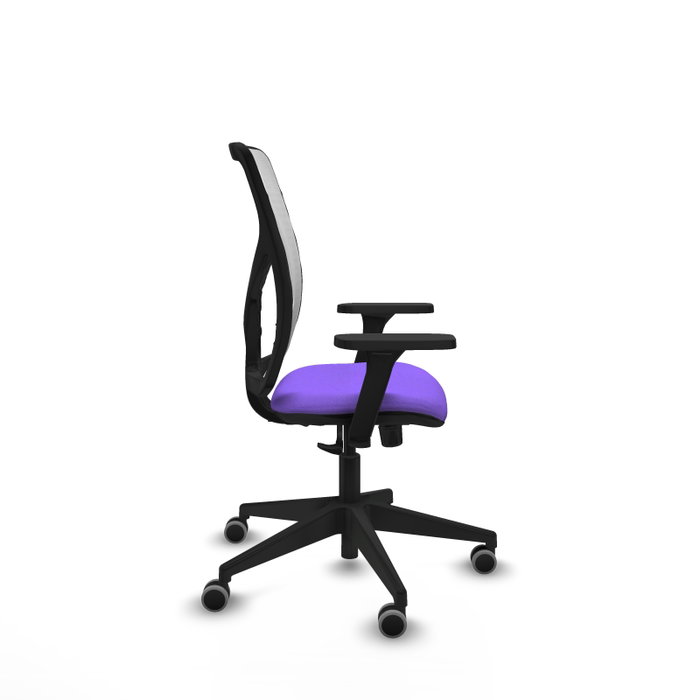 Silla de oficina Motilla con mecanismo Sincro tapizada con Tela color Lila y malla color Blanco. Equipada con lumbar 1D, Brazos 3D y Ruedas 65 mm parqué Silla de oficina Motilla con mecanismo Sincro tapizada con Tela color Lila y malla color Blanco. Equipada con lumbar 1D, Brazos 3D y Ruedas 65 mm parqué
