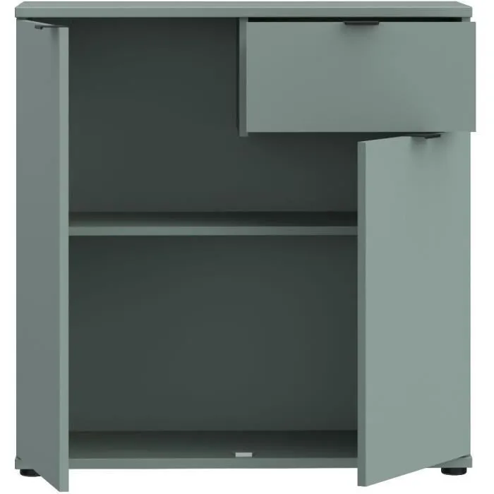 GANYMEDE Aparador pequeño de almacenaje GNM K222LU59 con 2 puertas y 1 cajón en color Salvia, 80.1 x 34.1 x 82.3 cm