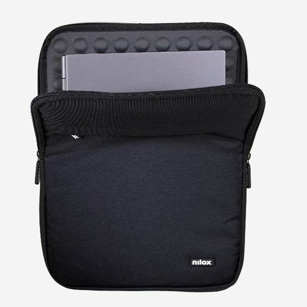 Nilox Funda Sleeve Acolchada para Tablet o Portátil Hasta 14.1" (35.8 cm), Negro, Poliéster, Compartimento Extra para Accesorios