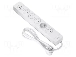 ORNO Regleta de alimentación blanca con 5 tomas y 2 puertos USB