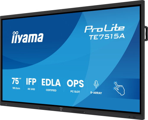 Iiyama TE7515A-B2AG Pantalla Táctil Interactiva 75" 4K UHD, Android 14, 8 núcleos, 8GB RAM + 128GB, 40 Puntos Táctiles, VA, Wi-Fi 6, Bluetooth 5.0, USB-C 100W Iiyama TE7515A-B2AG Pantalla Táctil Interactiva 75" 4K UHD, Android 14, 8 núcleos, 8GB RAM + 128GB, 40 Puntos Táctiles, VA, Wi-Fi 6, Bluetooth 5.0, USB-C 100W