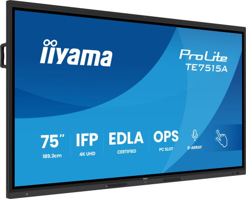 Iiyama TE7515A-B2AG Pantalla Táctil Interactiva 75" 4K UHD, Android 14, 8 núcleos, 8GB RAM + 128GB, 40 Puntos Táctiles, VA, Wi-Fi 6, Bluetooth 5.0, USB-C 100W Iiyama TE7515A-B2AG Pantalla Táctil Interactiva 75" 4K UHD, Android 14, 8 núcleos, 8GB RAM + 128GB, 40 Puntos Táctiles, VA, Wi-Fi 6, Bluetooth 5.0, USB-C 100W