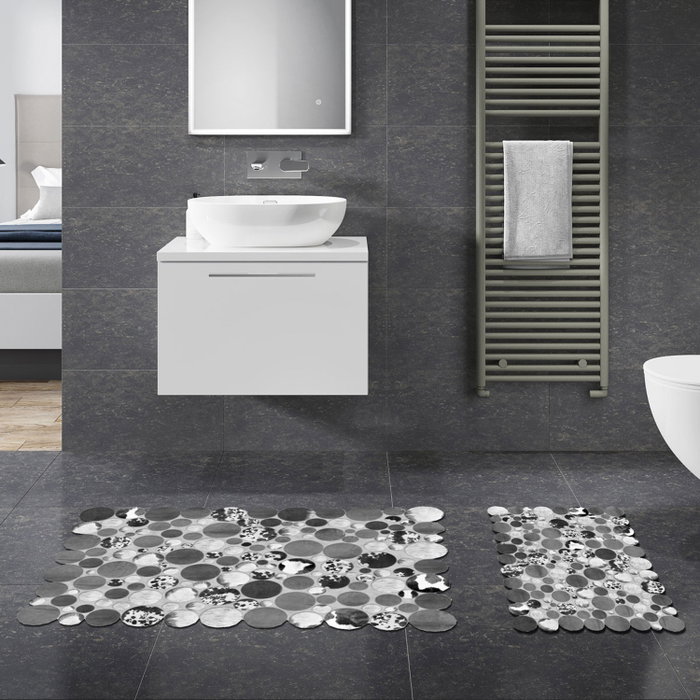 Mijölnir 21013015Gr Juego de Alfombrillas de Baño 100% Poliéster Antideslizante Antibacterianas Gris 50x60 cm y 60x100 cm