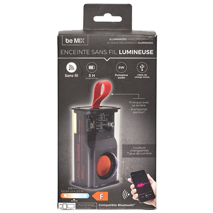 Be Mix Altavoz Bluetooth Portátil con Luces LED RGB, 5W, Batería Recargable 500mAh (3h Autonomía), Asa de Transporte, Altavoz Inalámbrico Be Mix