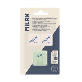 MILAN Goma de borrar Miga de Pan 430 cuadrada con funda y 2 recambios (Set de 12)