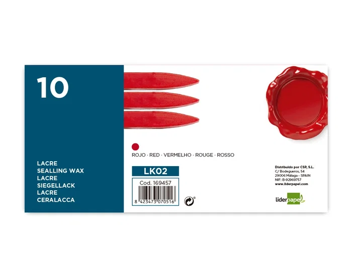 Liderpapel Lacre Rojo Caja 10 Barras