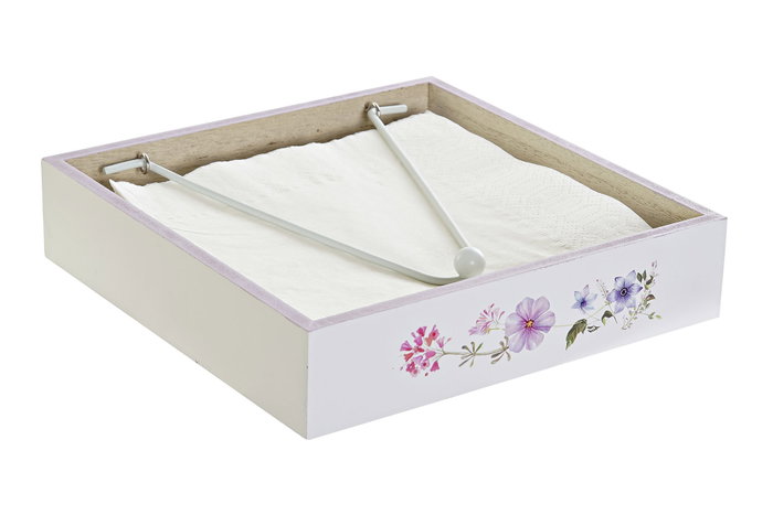DKD Home Decor Servilletero BLOOM 2021 Multicolor en MDF y Metal, Pack de 4