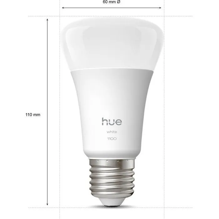Philips Hue Bombilla LED Conectada A60, 9.5W 1100 Lúmenes, Luz Blanca Cálida 2700K, Casquillo E27 Philips Hue Bombilla LED Conectada A60, 9.5W 1100 Lúmenes, Luz Blanca Cálida 2700K, Casquillo E27