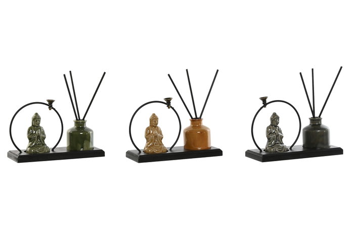 DKD Home Decor Decoración Mikado Buda Surtido de 3 Piezas en Gres y Metal DKD Home Decor Decoración Mikado Buda Surtido de 3 Piezas en Gres y Metal