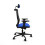 Silla de oficina Mardos con mecanismo Sincro/Traslack tapizada con Tela color Azul y malla color Negro. Equipada con lumbar 1D, Brazos 2D, Cabecero 2D y Ruedas 65mm nailon