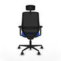 Silla de oficina Mardos con mecanismo Sincro/Traslack tapizada con Tela color Azul y malla color Negro. Equipada con lumbar 1D, Brazos 2D, Cabecero 2D y Ruedas 65mm nailon