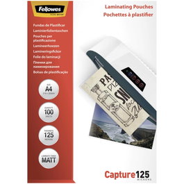 Fellowes Fundas de plastificar Capture A4 mate 125 micras, pack 100