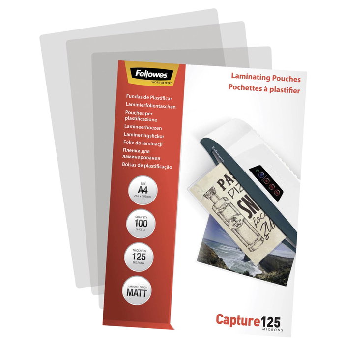 Fellowes Fundas de plastificar Capture A4 mate 125 micras, pack 100 Fellowes Fundas de plastificar Capture A4 mate 125 micras, pack 100