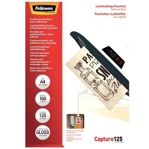 Fellowes Fundas de plastificar Capture A4 mate 125 micras, pack 100 Fellowes Fundas de plastificar Capture A4 mate 125 micras, pack 100