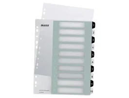Leitz WOW Separador Numérico 1-10 Imprimible Polipropileno Blanco/Negro DIN A4 Multitaladro